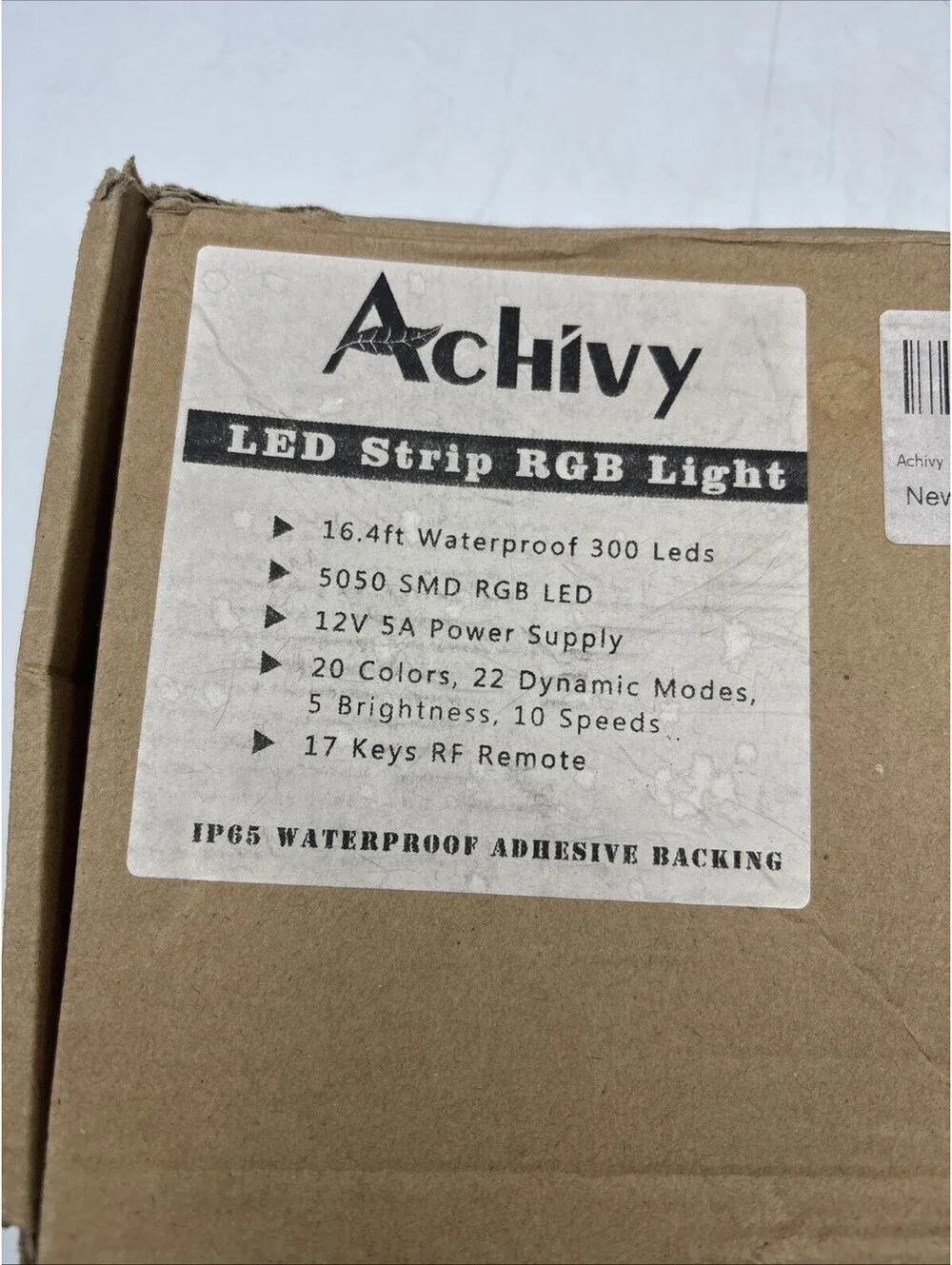 Achivy branded RGB LED strip light kit features 16.4 feet of waterproof tape.